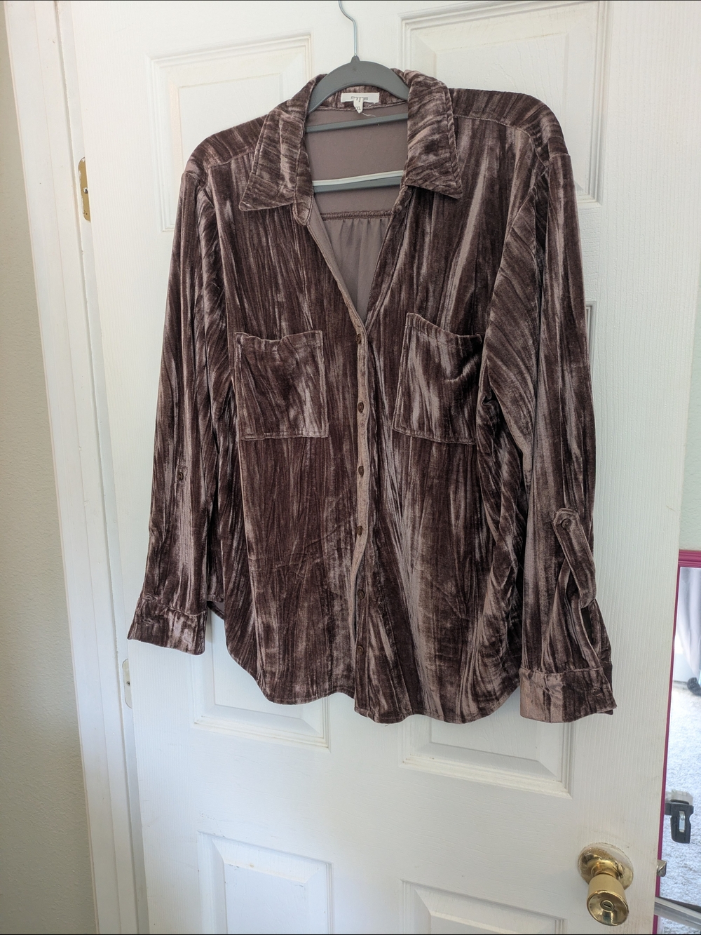 Maurices Crushed Velvet Button-Up in Champagne. Boho, Whimsy, Fairy Core